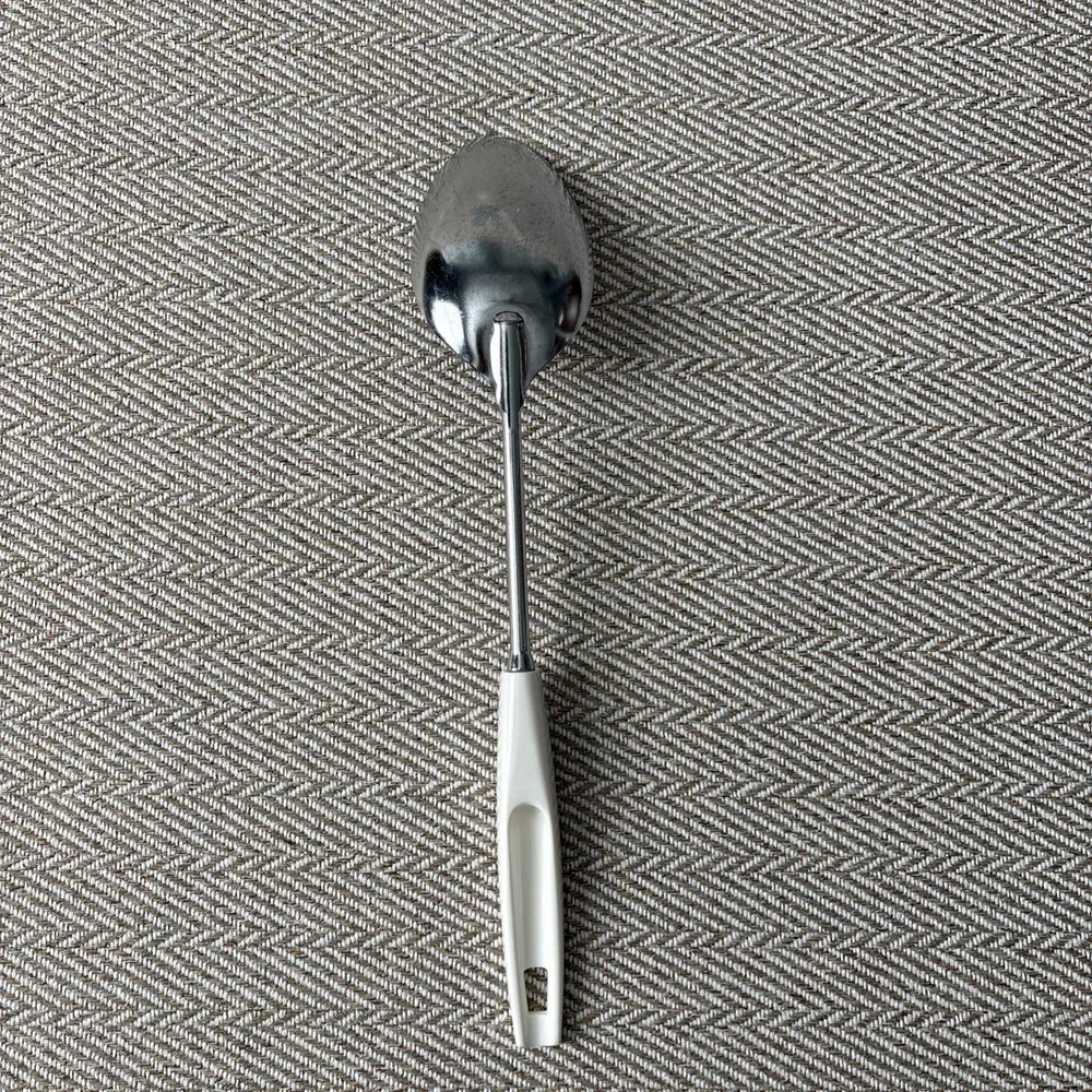 Vintage Ekco USA Chromium Plated Serving Spoon Baste White Handle